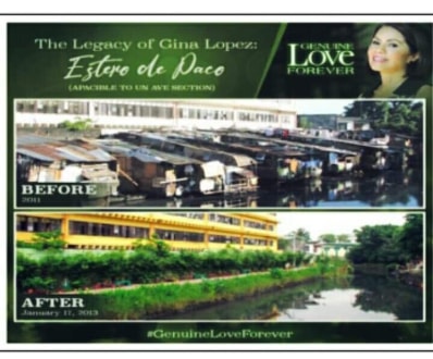 Estero de Paco rehabilitation poster as legacy of Gina Lopez.