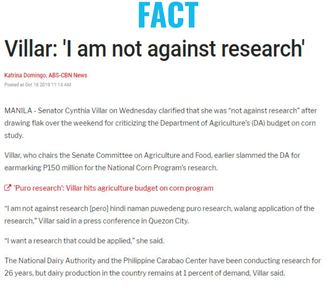 Fact check on Villar against research.